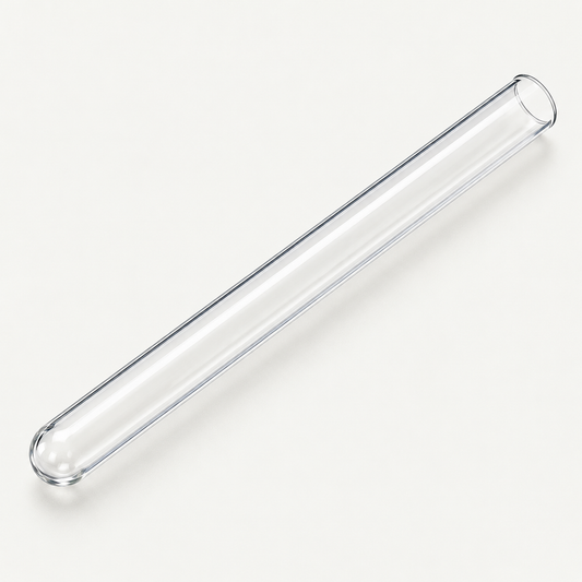Representative quartz sleeve with one rounded closed end and one open end