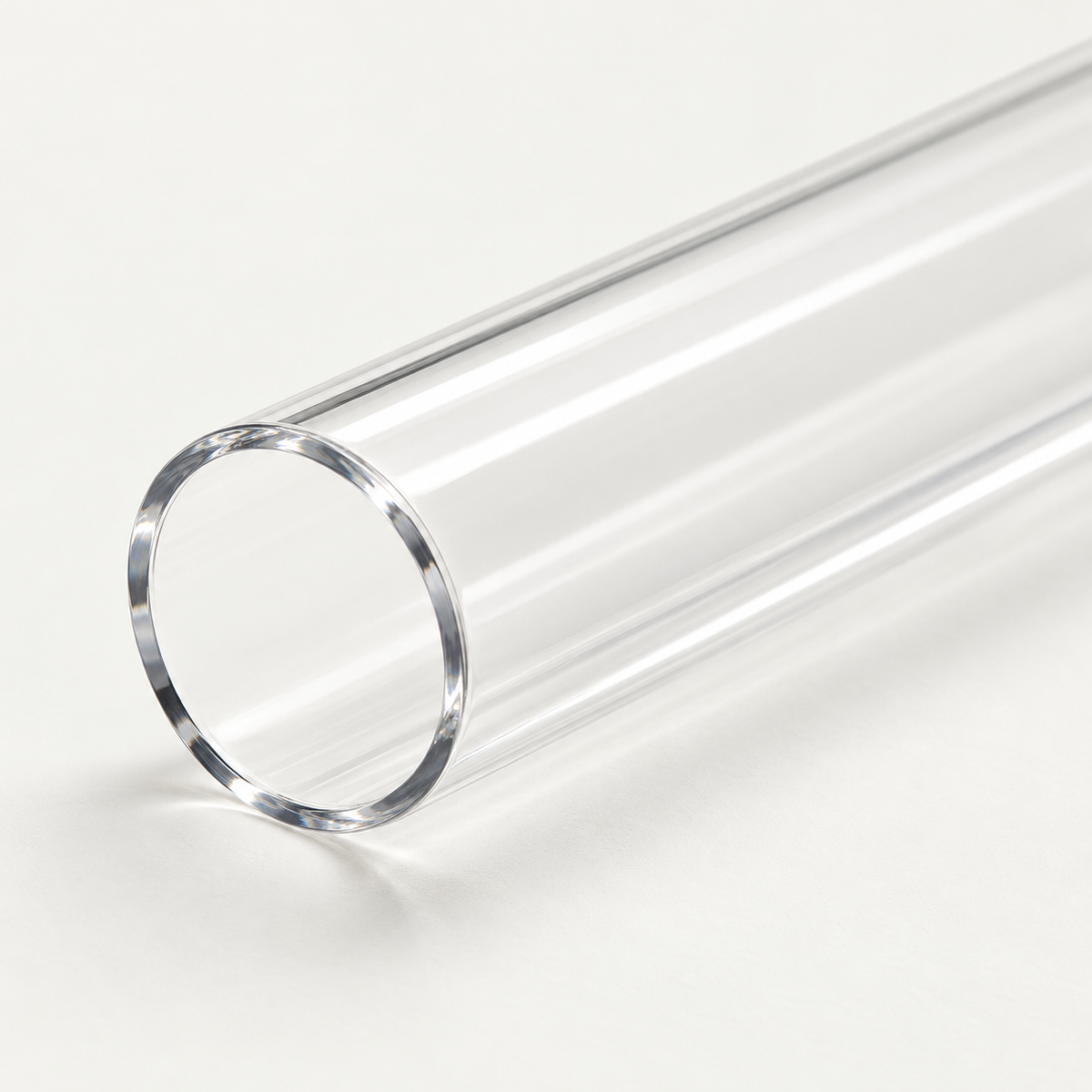 Representative close-up of the open end of a clear quartz sleeve